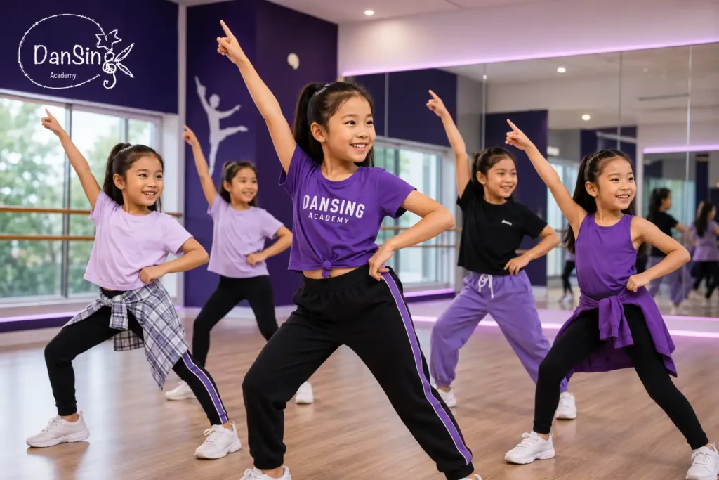 Children building confidence through dance classes while improving coordination and teamwork