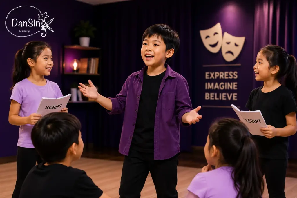 Children developing creativity and communication through drama and acting classes