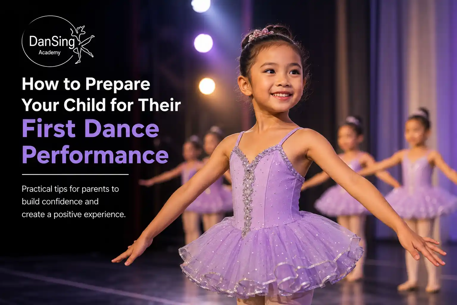 Child preparing for their first dance performance with confidence on stage